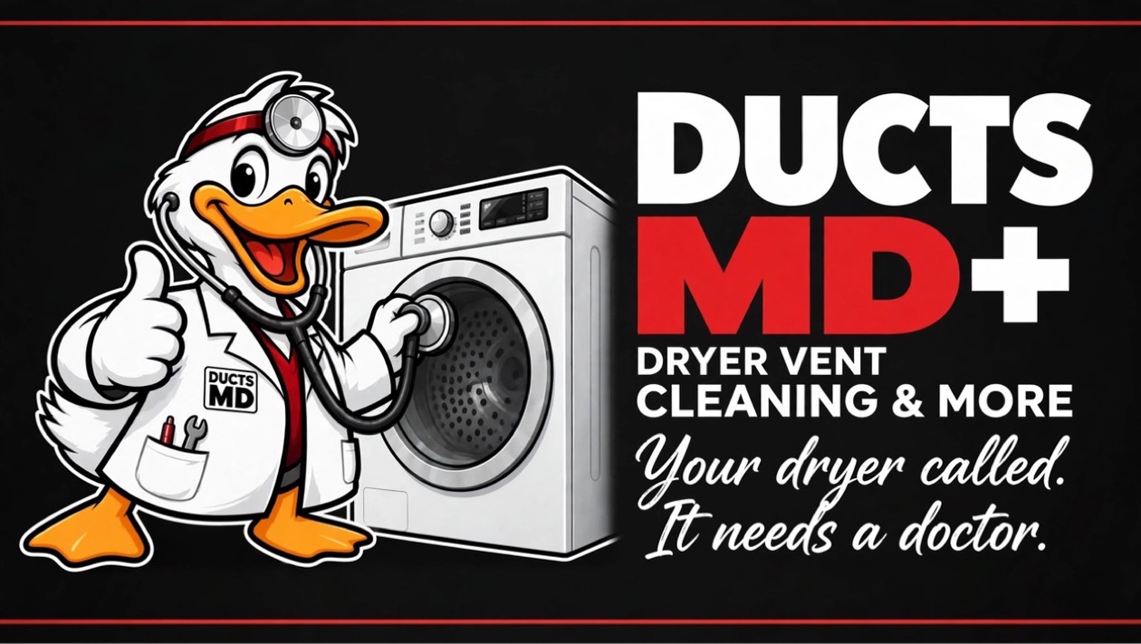 Ducts MD+ duck doctor giving your dryer a checkup. Dryer vent cleaning and more. Your dryer called, it needs a doctor.